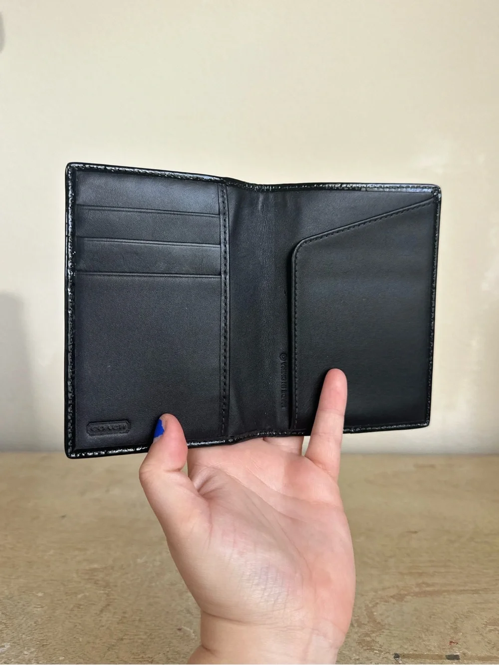 Coach Signature Print Passport Travel Document Card Holder Wallet
